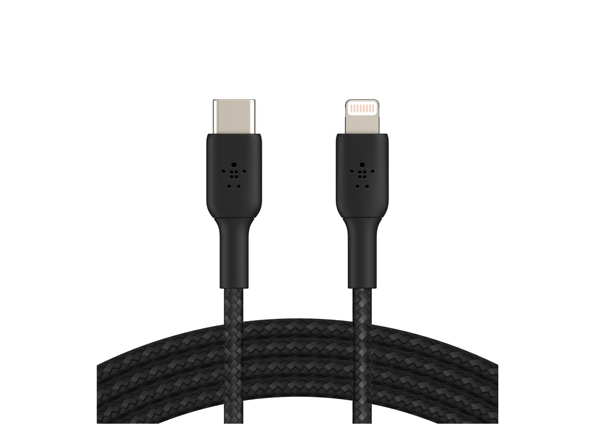 Belkin BOOST CHARGE - Câble Lightning - 24 pin USB-C mâle pour Lightning mâle - 1 m - noir - Alimentation USB (18 W) - CAA004BT1MBK - Câbles spéciaux