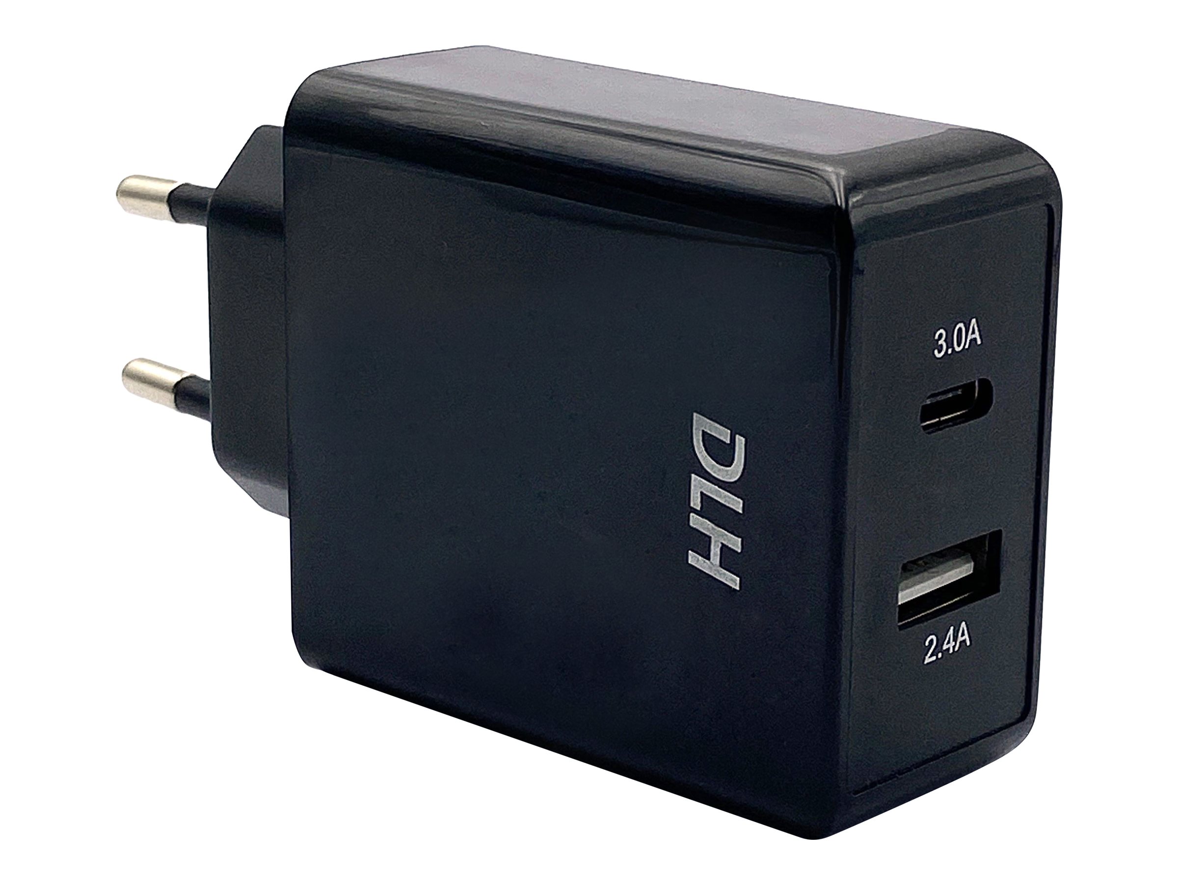 DLH DY-AU2640B - Adaptateur secteur - 24 Watt - 4.8 A - 2 connecteurs de sortie (USB, 24 pin USB-C) - noir - DY-AU2640B - Batteries et adaptateurs d'alimentation pour téléphone cellulaire