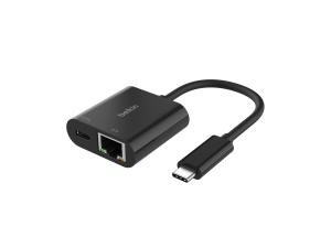 Belkin - Adaptateur réseau - USB-C - Gigabit Ethernet x 1 + USB-C (uniquement alimentation) x 1 - INC019btBK - Adaptateurs réseau filaires