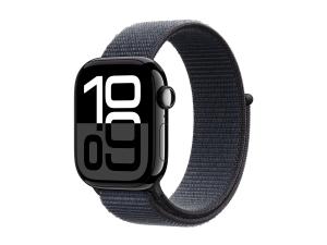 Apple Watch Series 10 (GPS) - 42 mm - aluminium noir jais - montre intelligente avec boucle sport - deux couches de matières textiles tissées - encre - taille du poignet : 130-200 mm - 64 Go - Wi-Fi 4, UWB, Bluetooth - 30 g - MWWG3QF/A - Montres intelligentes