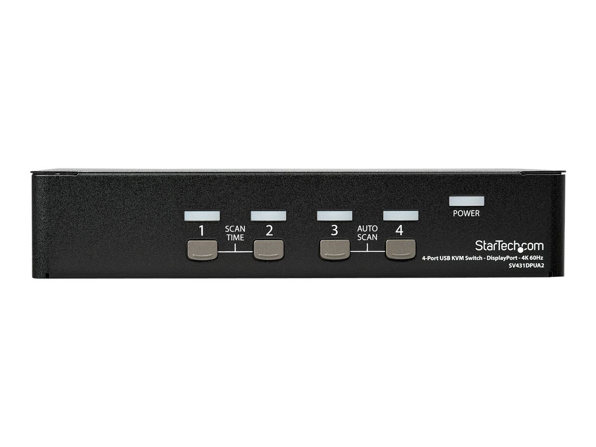 StarTech.com Switch KVM DisplayPort 4K 60 Hz à 4 ports avec hub USB 2.0 intégré - Commutateur KVM DP de 4 ports (SV431DPUA2) - Commutateur écran-clavier-souris/audio - 4 x KVM / audio - 1 utilisateur local - de bureau - CA 100 - 240 V - SV431DPUA2 - Commutateurs KVM