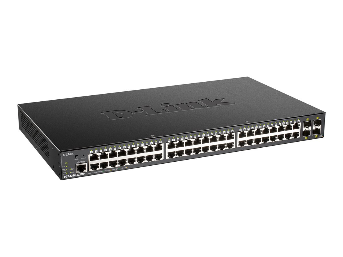 D-Link DGS 1250-52XMP - Commutateur - L3 Lite - intelligent - 48 x 10/100/1000 (PoE) + 4 x 10 Gigabit SFP+ - Montable sur rack - PoE (370 W) - DGS-1250-52XMP/E - Concentrateurs et commutateurs gigabit