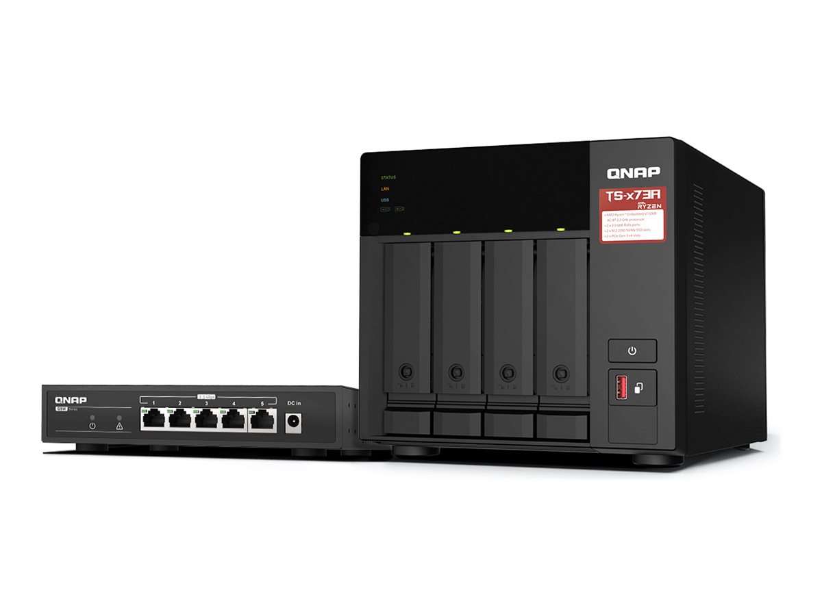 QNAP TS-473A - Serveur NAS - 4 Baies - SATA 6Gb/s - RAID RAID 0, 1, 5, 6, 10, JBOD - RAM 8 Go - 2.5 Gigabit Ethernet - iSCSI support - avec commutateur QSW-1105-5T - TS-473A-SW5T - NAS