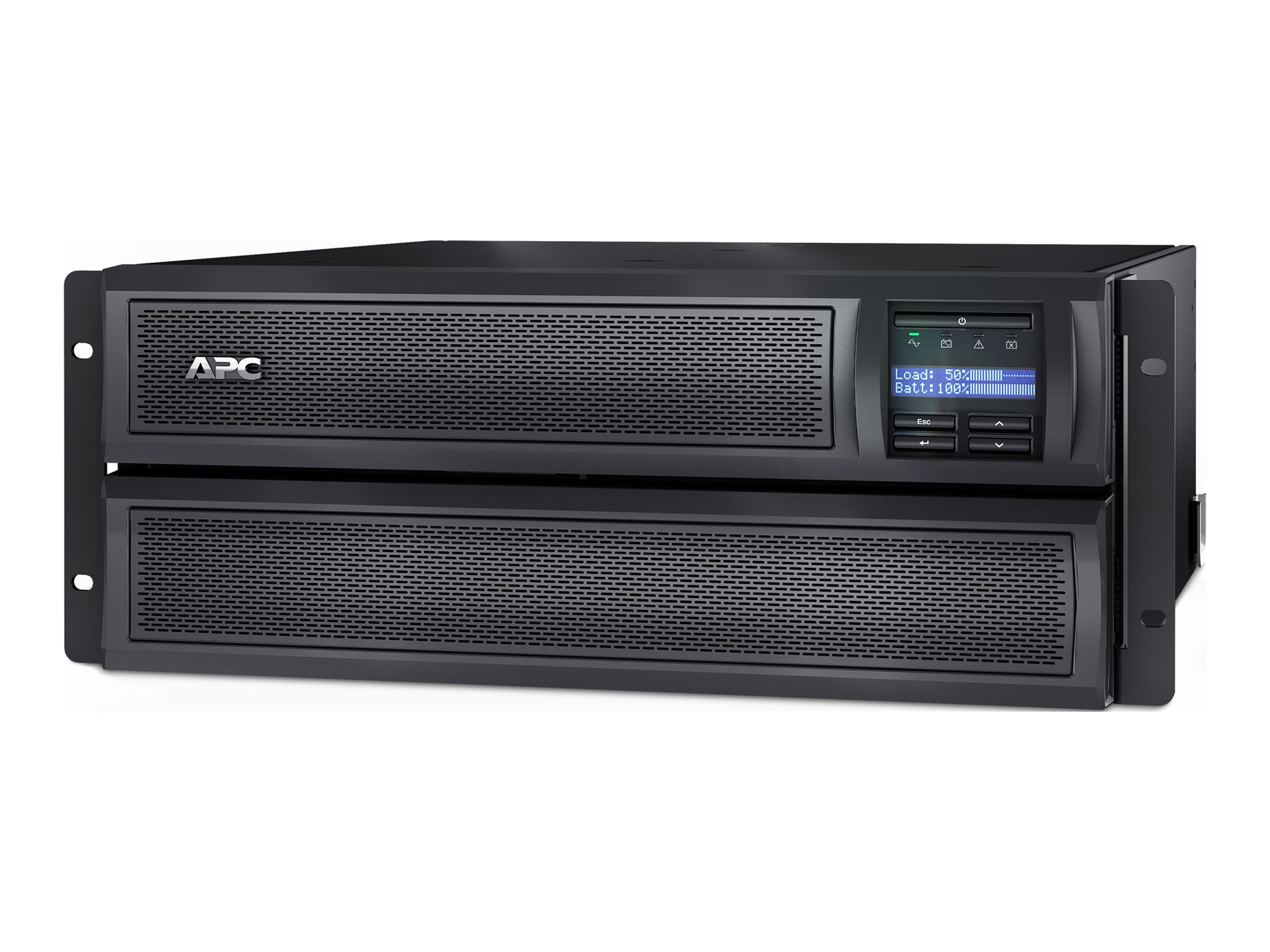 APC Smart-UPS X 2200 rack/tour LCD - Onduleur (montable sur rack / externe) - CA 230 V - 1980 Watt - 2200 VA - Ethernet 10/100, RS-232, USB - connecteurs de sortie : 10 - 4U - noir - avec APC UPS Network Management Card - pour P/N: AR106SH6, AR109SH6, AR112SH6, AR3006, AR3006SP, AR3103, AR3103SP, AR3106, AR3106SP - SMX2200HVNC - UPS montables sur rack