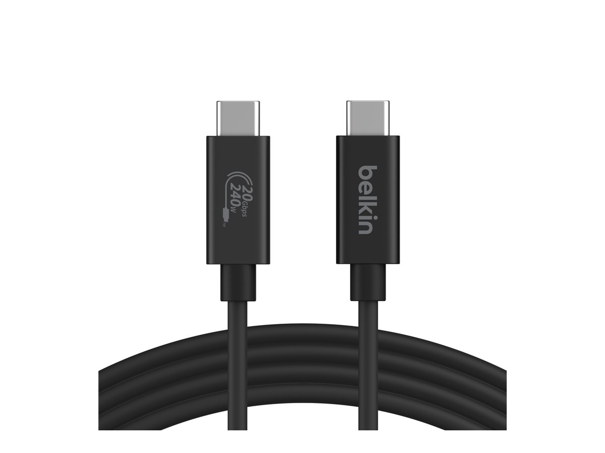 Belkin CONNECT - Câble USB - 24 pin USB-C (M) pour 24 pin USB-C (M) - USB 2.0 / USB 3.0 / USB 3.2 / USB 4.0 /Thunderbolt 3 / Thunderbolt 4 - 2 m - prise en charge UHD 4K60Hz, Alimentation USB (240 W) - INZ004bt2MBK - Câbles USB