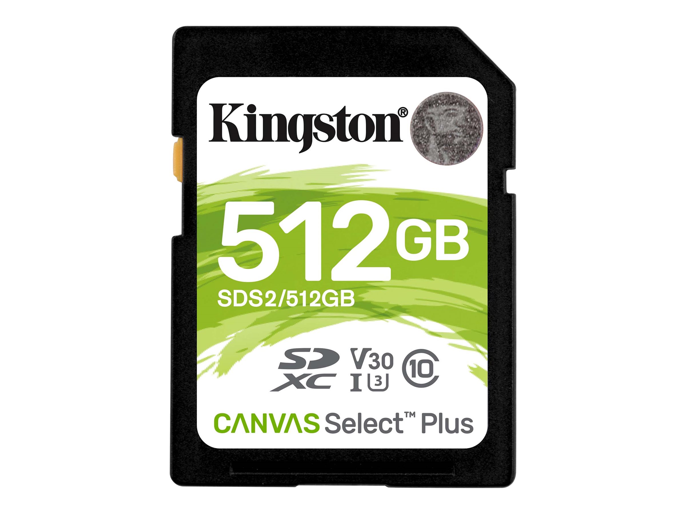 Kingston Canvas Select Plus - Carte mémoire flash - 512 Go - Video Class V30 / UHS-I U3 / Class10 - SDXC UHS-I - SDS2/512GB - Cartes flash