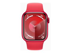 Apple Watch Series 9 (GPS) - (PRODUCT) RED - 45 mm - aluminium rouge - montre intelligente avec bande sport - fluoroélastomère - rouge - taille du bracelet : M/L - 64 Go - Wi-Fi, UWB, Bluetooth - 38.7 g - MRXK3QF/A - Montres intelligentes