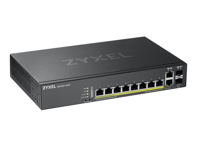 Zyxel GS2220-10HP - Commutateur - Géré - 8 x 10/100/1000 (PoE+) + 2 x SFP Gigabit combiné - Montable sur rack, fixation murale - PoE+ (180 W) - GS2220-10HP-EU0101F - Concentrateurs et commutateurs gigabit