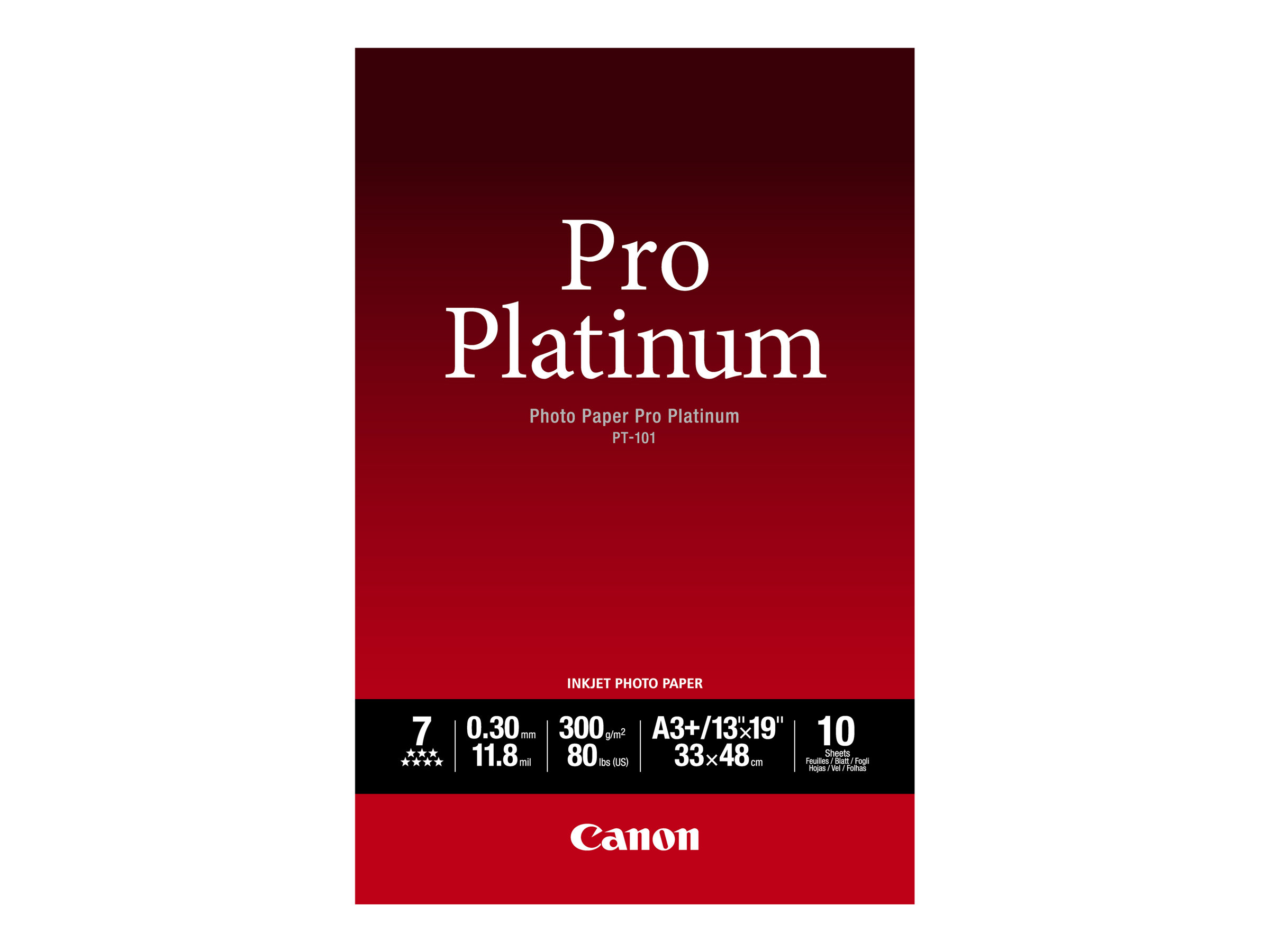 Canon Photo Paper Pro Platinum - A3 plus (329 x 423 mm) - 300 g/m² - 10 feuille(s) papier photo - pour PIXMA iP8720, IX6820, PRO-1, PRO-10, PRO-100, Pro9000, Pro9000 Mark II, Pro9500 - 2768B018 - Papier photo