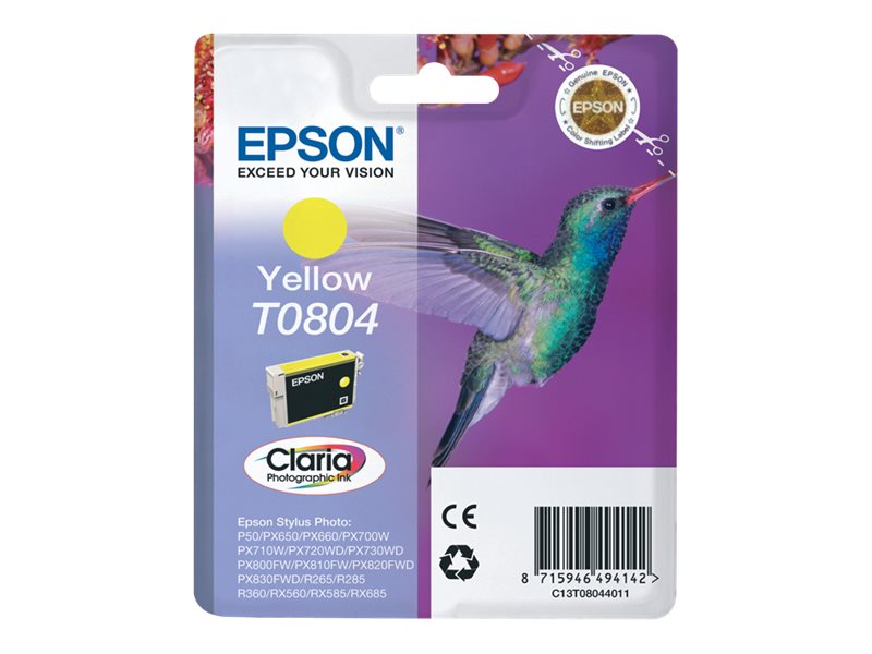 Epson T0804 - 7.4 ml - jaune - original - blister - cartouche d'encre - pour Stylus Photo P50, PX650, PX660, PX700, PX710, PX720, PX730, PX800, PX810, PX820, PX830 - C13T08044011 - Cartouches d'encre Epson