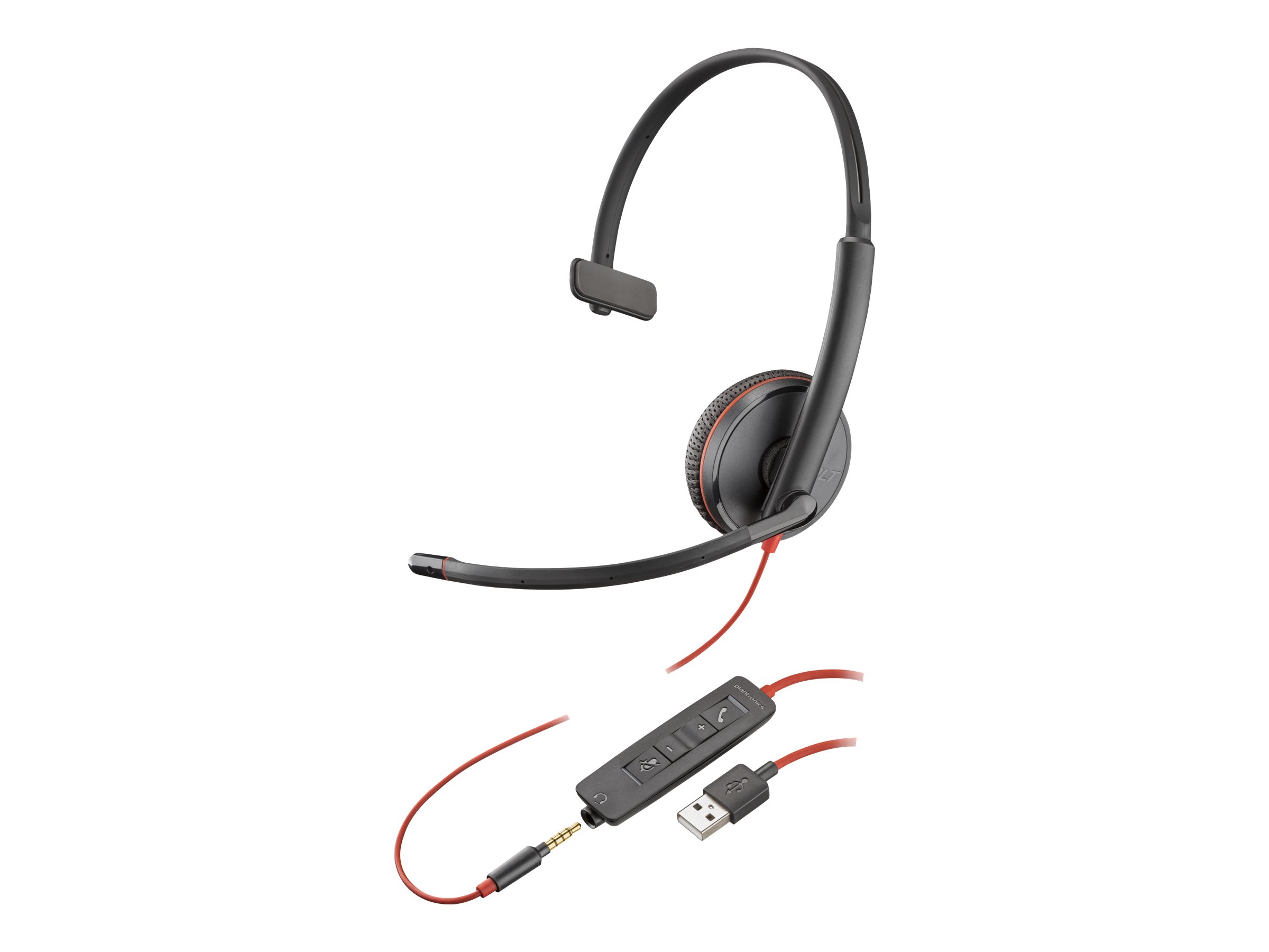 Poly Blackwire 3215 - Blackwire 3200 Series - micro-casque - sur-oreille - filaire - jack 3,5mm, USB-A - noir - Certifié Skype, Certifié Avaya, certifié Cisco Jabber - 80S06AA - Écouteurs