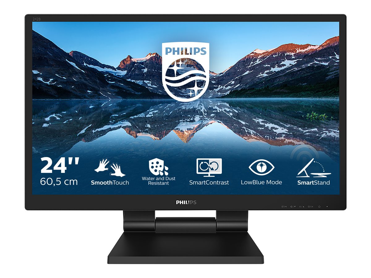 Philips 242B9T - Écran LED - 24" (23.8" visualisable) - écran tactile - 1920 x 1080 Full HD (1080p) @ 60 Hz - IPS - 250 cd/m² - 1000:1 - 5 ms - HDMI, DVI-D, VGA, DisplayPort - haut-parleurs - texture noire - 242B9T/00 - Écrans d'ordinateur