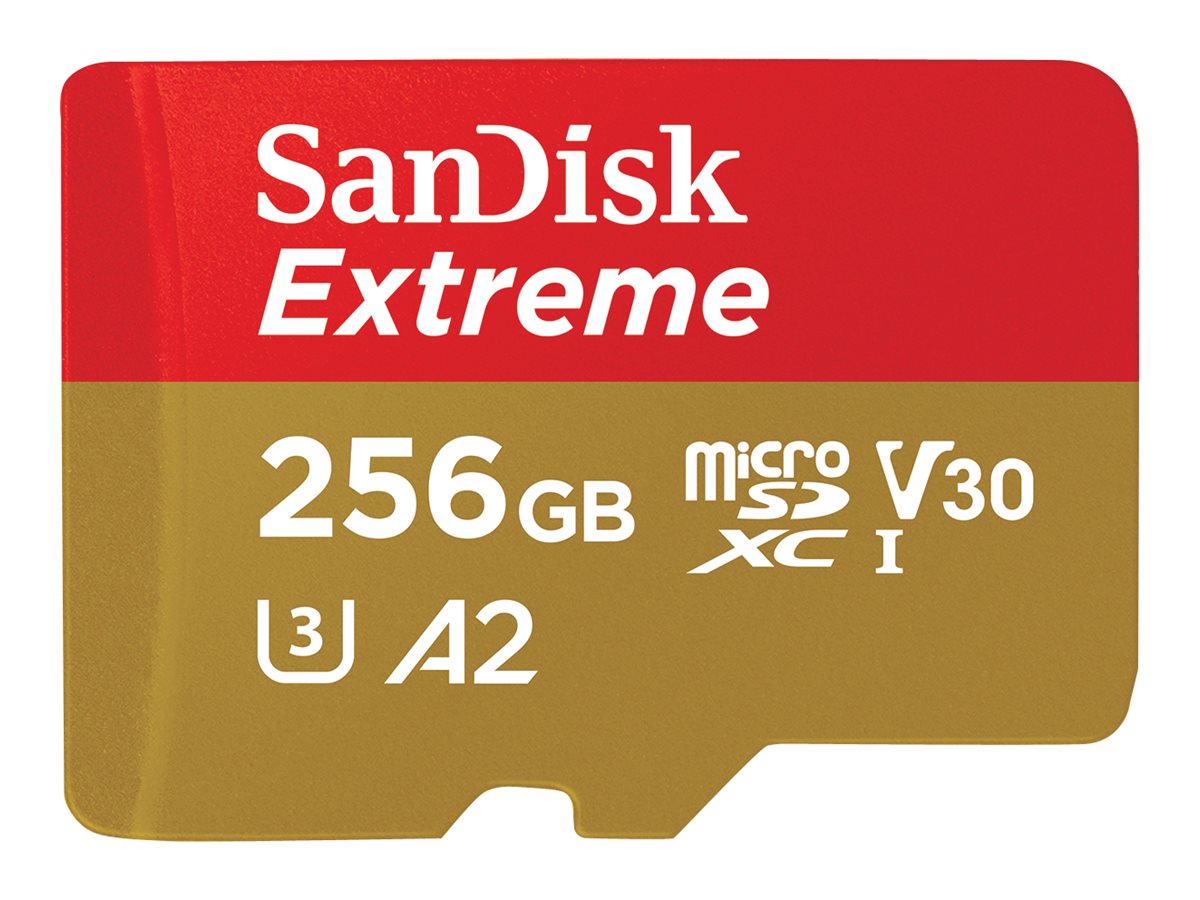 SanDisk Extreme - Carte mémoire flash (adaptateur microSDXC vers SD inclus(e)) - 256 Go - A2 / Video Class V30 / UHS-I U3 / Class10 - microSDXC UHS-I - SDSQXAV-256G-GN6MA - Cartes flash