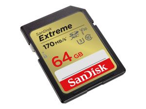SanDisk Extreme - Carte mémoire flash - 64 Go - Video Class V30 / UHS-I U3 / Class10 - SDXC UHS-I - SDSDXV2-064G-GNCIN - Cartes flash