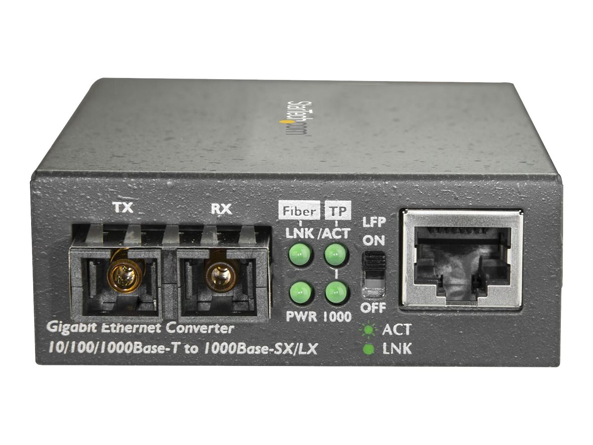 StarTech.com Convertisseur de média Gigabit Ethernet fibre optique SC monomode - 1000Base-LX - 10 km (MCMGBSCSM10) - Convertisseur de média à fibre optique - 1GbE - plus de fibre optique - 1000Base-LX, 100Base-TX, 1000Base-T - RJ-45 / mode unique SC - jusqu'à 10 km - 1310 nm - MCMGBSCSM10 - Transmetteurs optiques