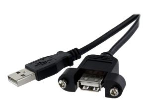 StarTech.com Câble USB 2.0 à montage sur panneau de 30cm - Rallonge USB monté sur goulotte - Cordon USB A vers A - F/M - Noir - Rallonge de câble USB - USB (M) pour USB (F) - USB 2.0 - 30 cm - moulé, vis moletées - noir - pour P/N: UUSBOTG - USBPNLAFAM1 - Câbles USB