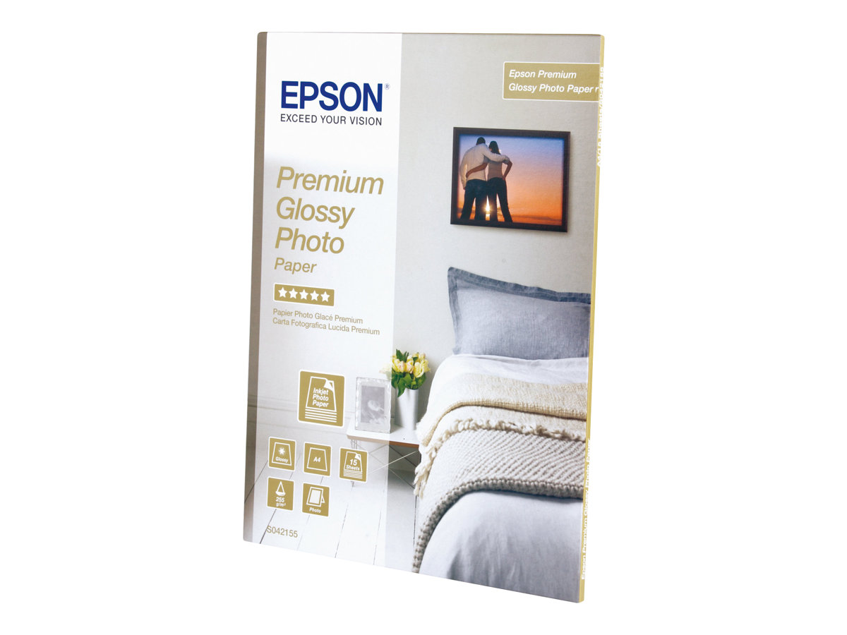 Epson Premium Glossy Photo Paper - Brillant - A4 (210 x 297 mm) 15 feuille(s) papier photo - pour EcoTank ET-2650, 2750, 2751, 2756, 2850, 2851, 2856, 4750, 4850 - C13S042155 - Papier photo