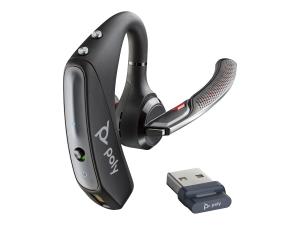 Poly Voyager 5200 - Voyager 5200 series - micro-casque - intra-auriculaire - montage sur l'oreille - Bluetooth - sans fil - Suppresseur de bruit actif - USB-A via adaptateur Bluetooth - noir - Certifié pour Microsoft Teams - 7K2F3AA - Écouteurs