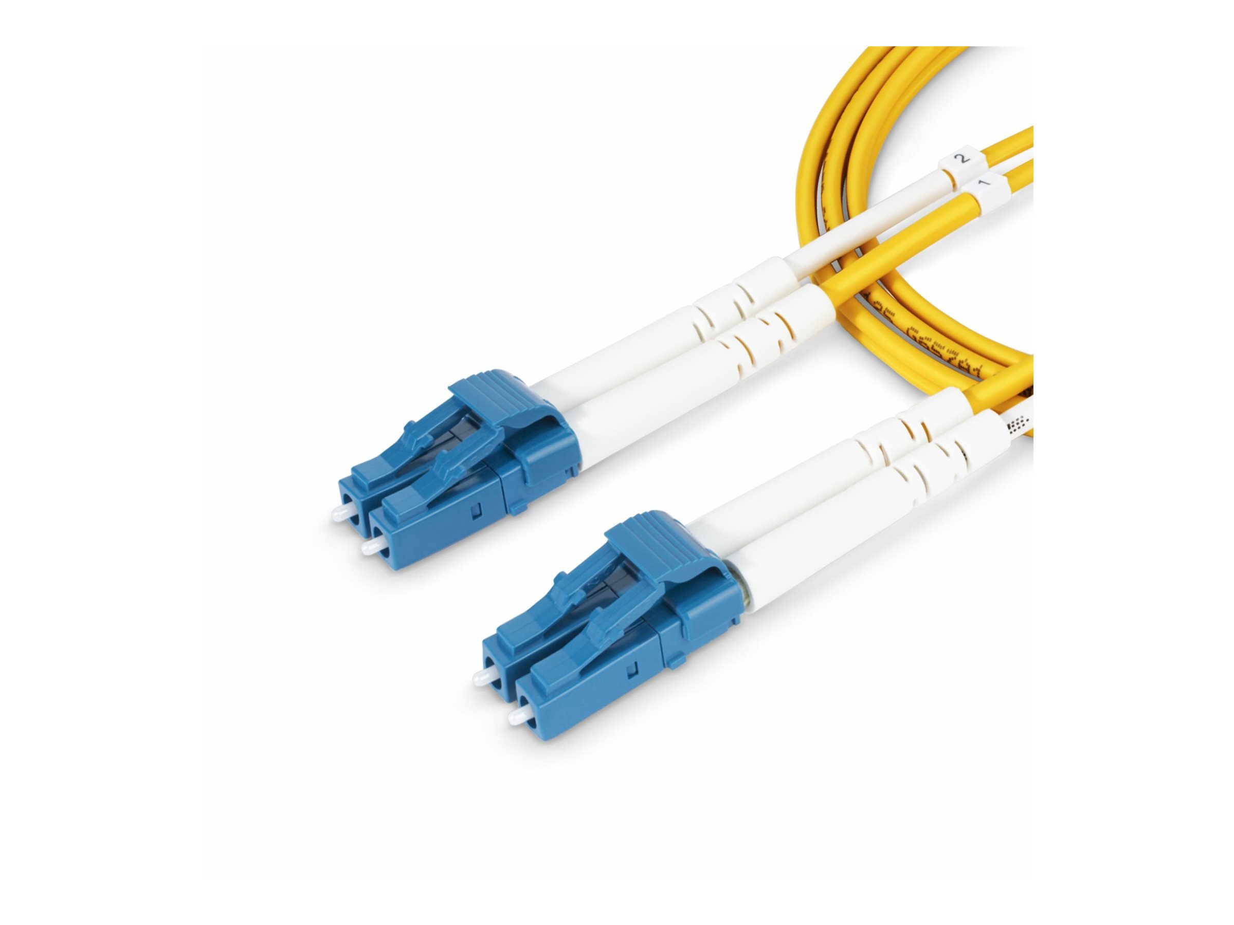 StarTech.com 5m (16.4ft) LC to LC (UPC) OS2 Single Mode Duplex Fiber Optic Cable, 9/125µm, Laser Optimized, 10G, Bend Insensitive, Low Insertion Loss - LSZH Fiber Patch Cord (SMDOS2LCLC5M) - Cordon de raccordement - mode unique LC/UPC (M) pour mode unique LC/UPC (M) - 5 m - 2 mm - fibre optique - duplex - 9 / 125 micromètres - OS1/OS2 - sans halogène, passif - jaune - SMDOS2LCLC5M - Câblesenfibres