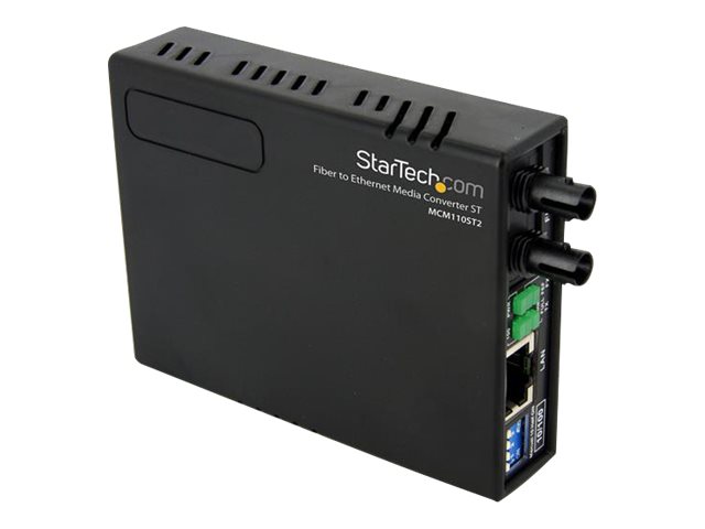 StarTech.com Convertisseur de media fibre optique Fast Ethernet multimode ST 10/100 - 2 km - Convertisseur de média à fibre optique - 100Mb LAN - 10Base-T, 100Base-FX, 100Base-TX - RJ-45 / ST multi-mode - jusqu'à 2 km - 1310 nm - MCM110ST2EU - Transmetteurs optiques