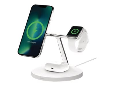 Belkin BoostCharge Pro - Support de chargement sans fil - avec MagSafe + adaptateur secteur - 15 Watt - Fast Charge - blanc - pour Apple AirPods; AirPods Pro; iPhone 12, 13; Watch Series 4, Series 5, Series 6, Series 7 - WIZ017VFWH - Batteries et adaptateurs d'alimentation pour téléphone cellulaire