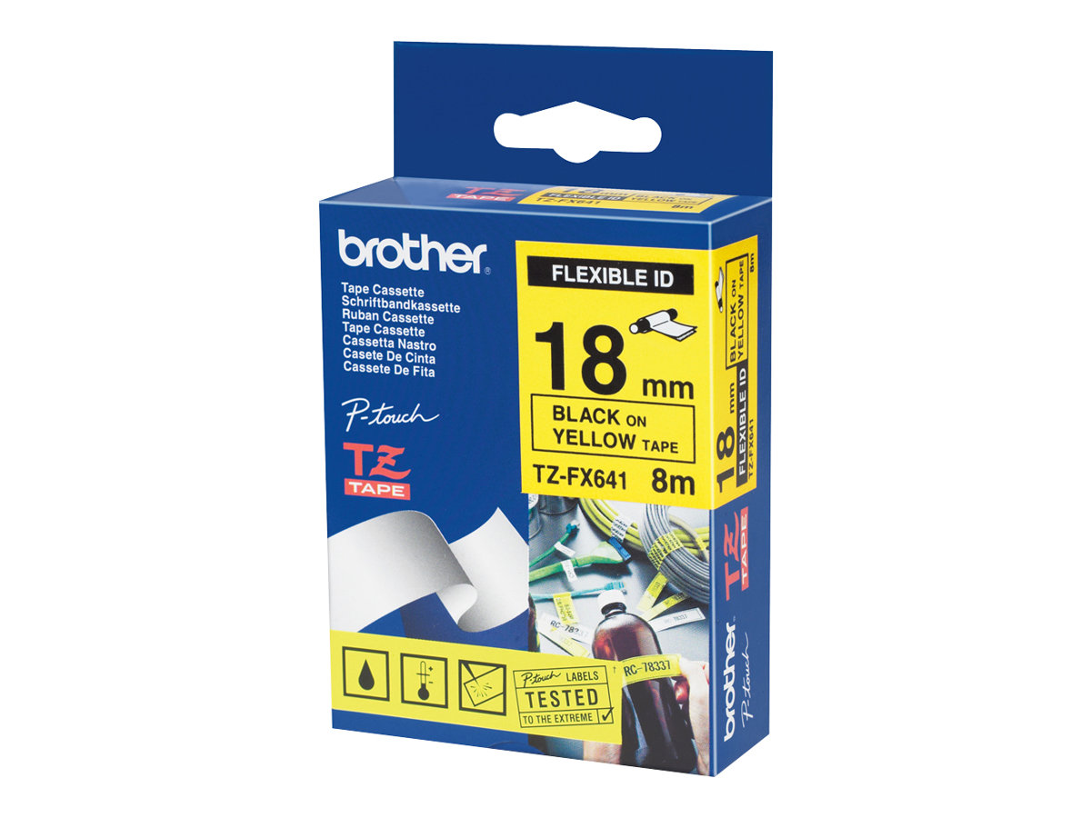 Brother TZe-FX641 - Noir sur jaune - rouleau (1,8 cm x 8 m) 1 cassette(s) ruban flexible - pour Brother PT-D600; P-Touch PT-3600, D400, D450, D600, D800, E550, H101, P750, P900, P950 - TZEFX641 - Papier pour rouleau