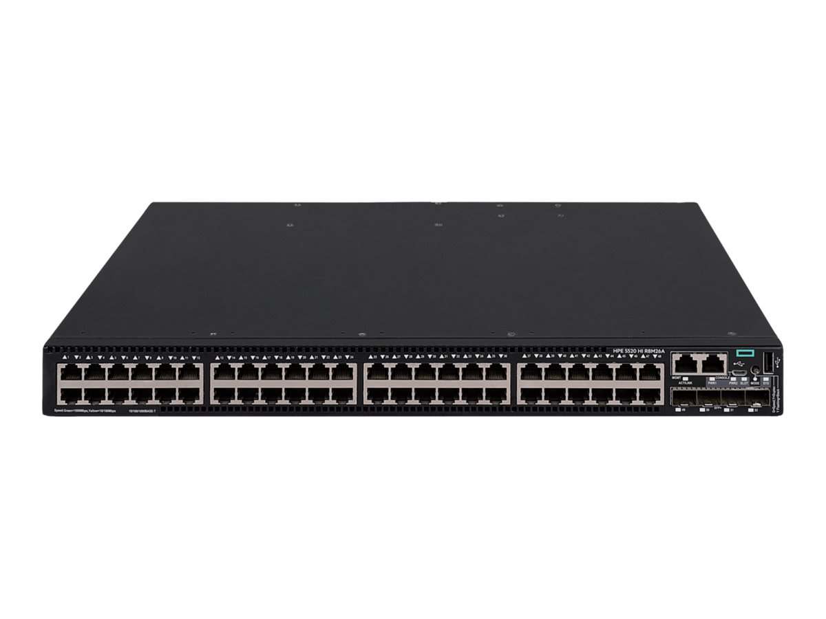 HPE FlexNetwork 5520 48G 4SFP+ HI 1-slot Switch - Commutateur - C3 - Géré - 48 x 10/100/1000 + 4 x 1 Gigabit / 10 Gigabit SFP+ - flux d'air d'un côté à l'autre - Montable sur rack - CTO - R8M26A - Concentrateurs et commutateurs montables sur rack