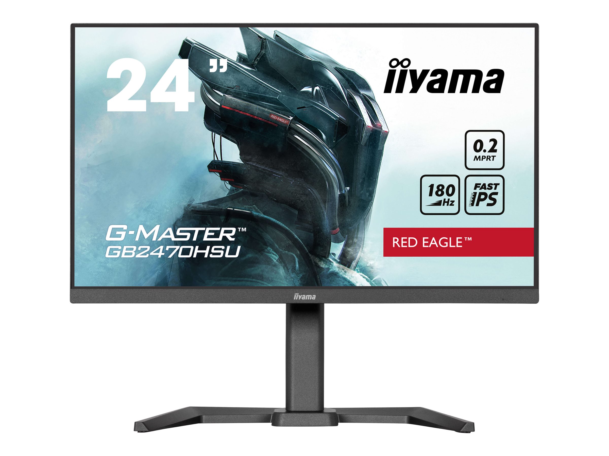 iiyama G-MASTER Red Eagle GB2470HSU-B6 - Écran LED - jeux - 24" (23.8" visualisable) - 1920 x 1080 Full HD (1080p) @ 180 Hz - Fast IPS - 300 cd/m² - 1000:1 - 0.2 ms - HDMI, DisplayPort - haut-parleurs - noir, mat - GB2470HSU-B6 - Écrans d'ordinateur