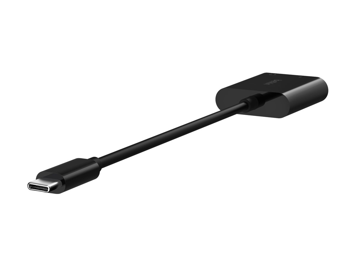 Belkin RockStar - USB-C vers jack de casque / adaptateur de charge - 24 pin USB-C mâle pour 24 pin USB-C, jack mini femelle - 19.6 cm - USB Power Delivery (60W) - NPA004BTBK - Câbles spéciaux