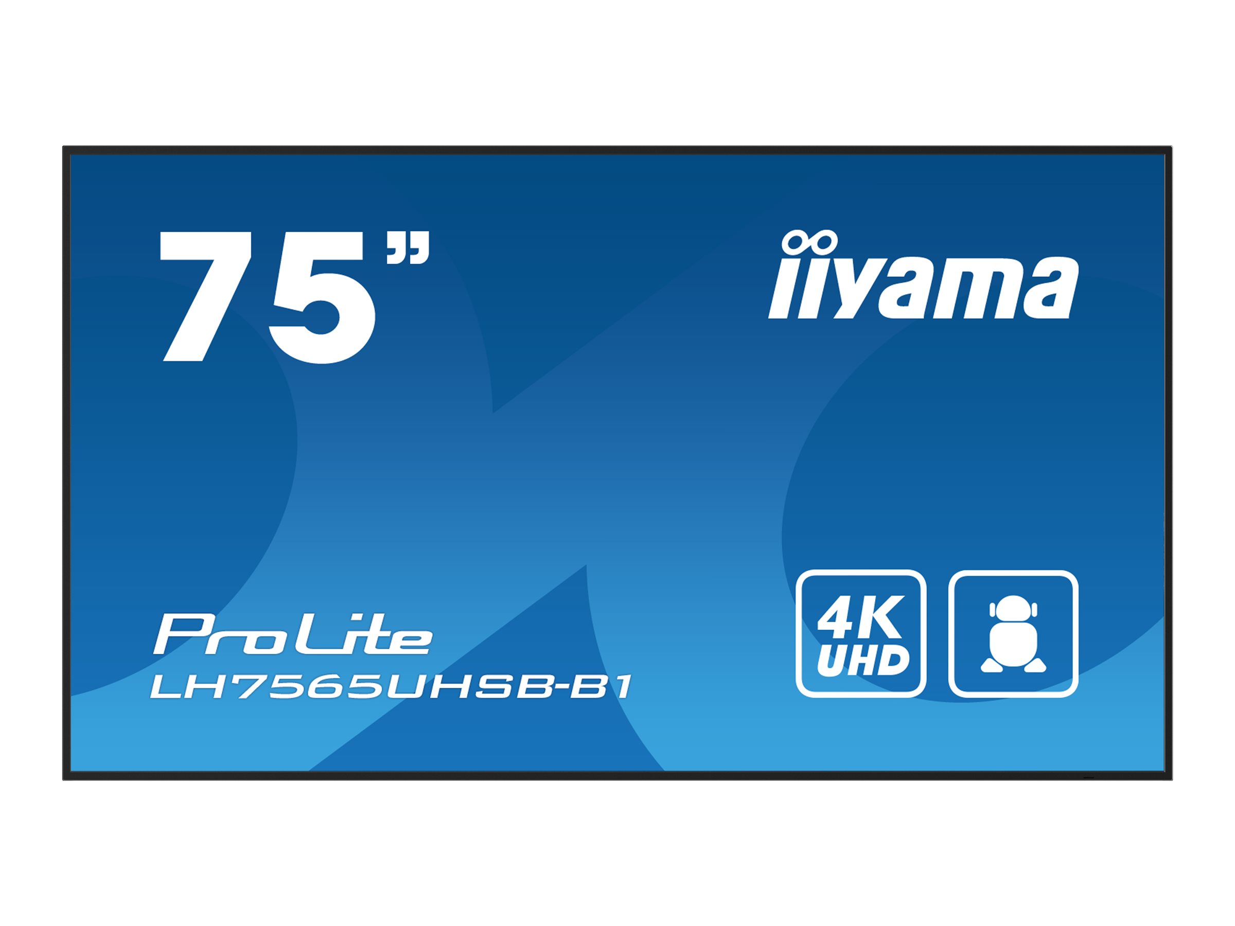 iiyama ProLite LH7565UHSB-B1 - Classe de diagonale 75" (74.5" visualisable) écran LCD rétro-éclairé par LED - signalisation numérique - Android - 4K UHD (2160p) 3840 x 2160 - noir - LH7565UHSB-B1 - Écrans de signalisation numérique
