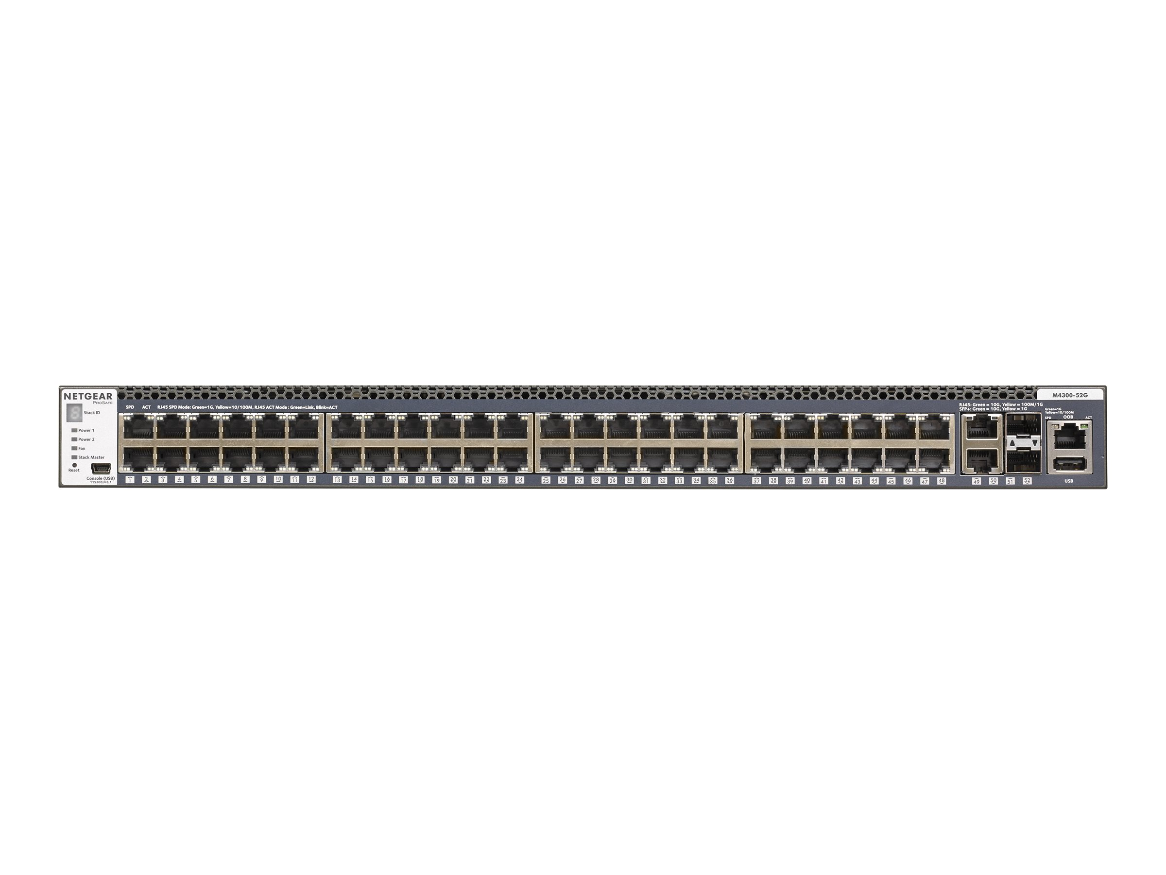 NETGEAR M4300-52G - Commutateur - C3 - Géré - 2 x 10/100/1000/10000 + 2 x 10 Gigabit SFP+ + 48 x 10/100/1000 - flux d'air de l'avant vers l'arrière - Montable sur rack - GSM4352S-100NES - Commutateurs gérés