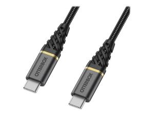 OtterBox Premium - Câble USB - 24 pin USB-C (M) pour 24 pin USB-C (M) - USB 2.0 - 3 A - 1 m - Prise en charge de Power Delivery - noir glamour - 78-52677 - Câbles USB