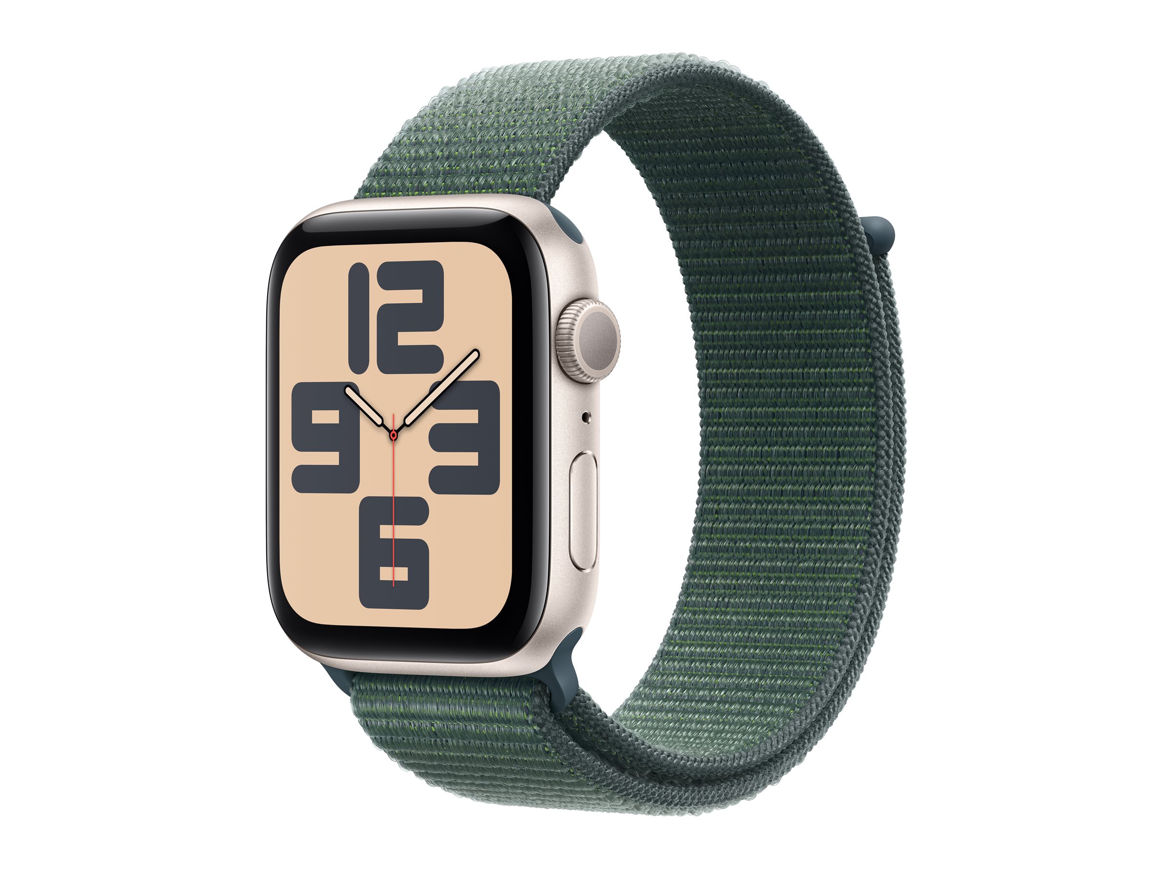 Apple Watch SE (GPS) - 2e génération - 44 mm - aluminium droit - montre intelligente avec boucle sport - deux couches de matières textiles tissées - vert lac - taille du poignet : 130-200 mm - 32 Go - Wi-Fi 4, Bluetooth - 32.9 g - MXEW3QF/A - Montres intelligentes