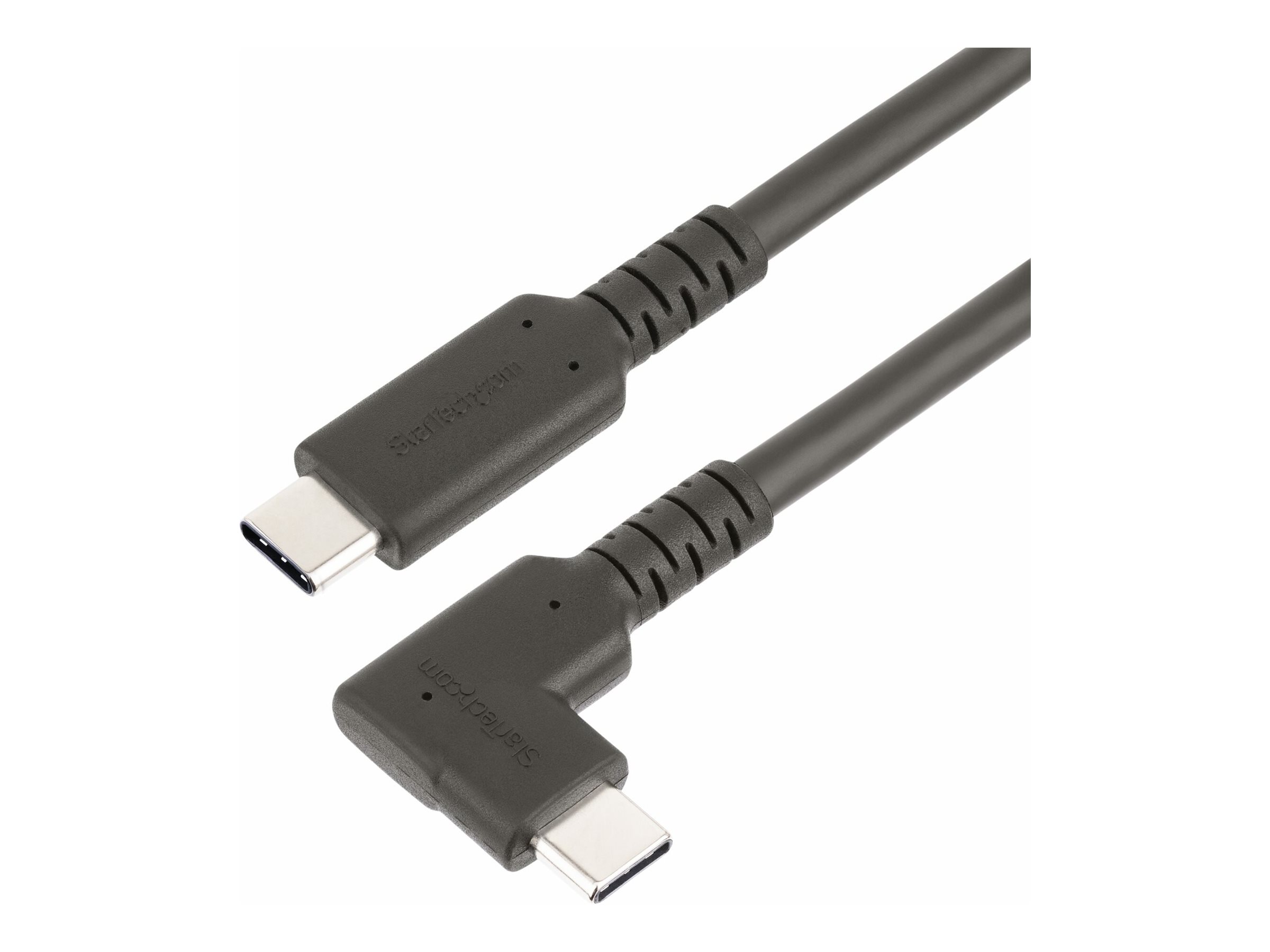 StarTech.com 1.6ft (50cm) Rugged Right Angle USB-C Cable, USB 3.2 Gen 2 (10 Gbps), USB C to C Data Transfer Cable, 4K 60Hz DP Alt Mode, 100W Power Delivery - 90 Degree USB-C Cable (RUSB31CC50CMBR) - Câble USB - 24 pin USB-C (M) droit pour 24 pin USB-C (M) angle droit - USB 3.2 Gen 2 - 50 cm - support pour 4K60Hz, robuste - noir - RUSB31CC50CMBR - Câbles USB