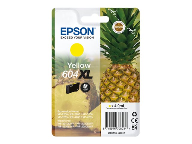 Epson 604XL Singlepack - 4 ml - XL - jaune - original - blister - cartouche d'encre - pour EPL 4200; Stylus Photo 2200; WorkForce WF-2950DWF - C13T10H44010 - Cartouches d'imprimante