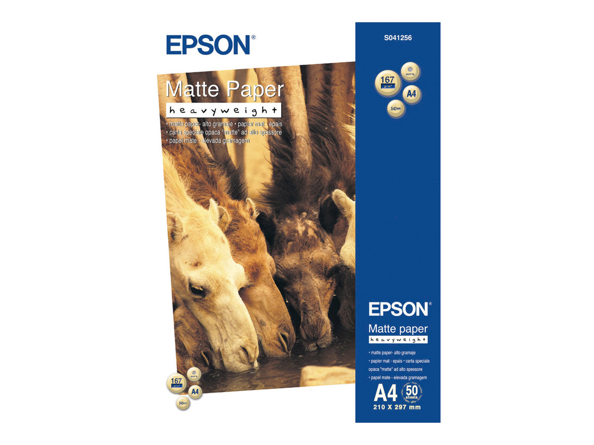 Epson - Mat - A4 (210 x 297 mm) - 167 g/m² - 50 feuille(s) papier - pour EcoTank ET-2850, 2851, 2856, 4850, L6460; SureColor SC-P700, P900; WorkForce Pro WF-C5790 - C13S041256 - support spécial