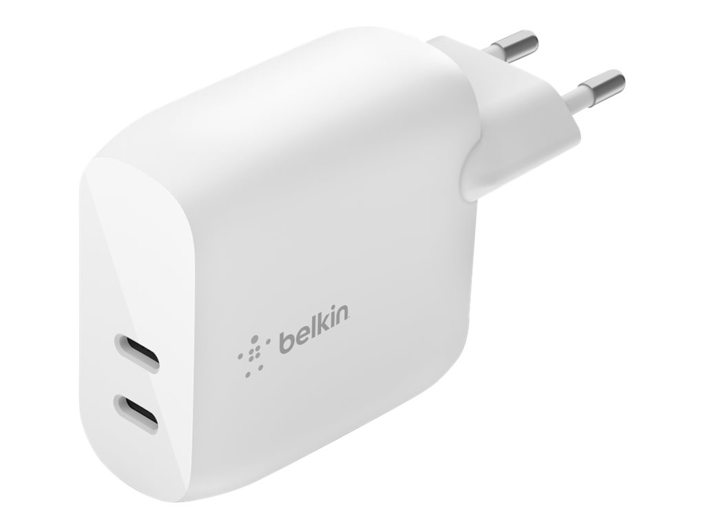 Belkin BOOST CHARGE - Adaptateur secteur - 40 Watt - Fast Charge, PD 3.0 - 2 connecteurs de sortie (2 x USB-C) - WCB006VFWH - Batteries et adaptateurs d'alimentation pour téléphone cellulaire