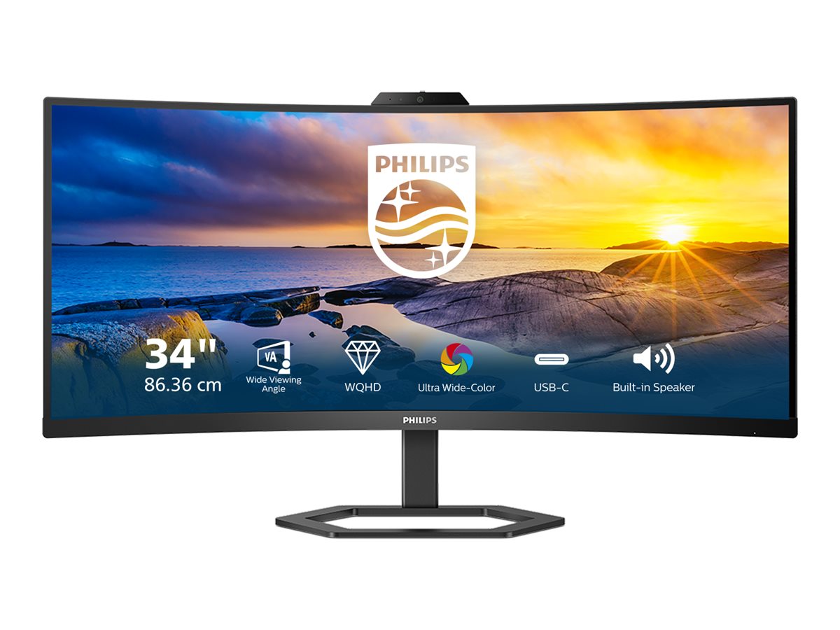 Philips 34E1C5600HE - 5000 Series - écran LED - incurvé - 34" - 3440 x 1440 WQHD @ 100 Hz - VA - 300 cd/m² - 3000:1 - 4 ms - HDMI, DisplayPort, USB-C - haut-parleurs - noir texturé - 34E1C5600HE/00 - Écrans d'ordinateur