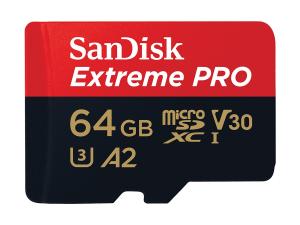 SanDisk Extreme Pro - Carte mémoire flash (adaptateur microSDXC vers SD inclus(e)) - 64 Go - A2 / Video Class V30 / UHS-I U3 / Class10 - microSDXC UHS-I - SDSQXCU-064G-GN6MA - Cartes flash