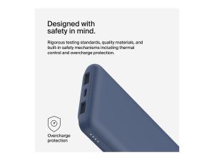 Belkin BOOST CHARGE - Banque d'alimentation - 10000 mAh - 18 Watt - 3 connecteurs de sortie (24 pin USB-C, 2 x USB) - bleu - BPB011BTBL - Adaptateurs électriques et chargeurs