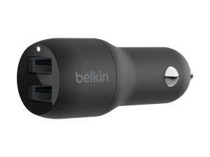 Belkin BOOST CHARGE Double chargeur - Adaptateur d'alimentation pour voiture - 24 Watt - 4.8 A - 2 connecteurs de sortie (USB) - noir - CCB001BTBK - Adaptateurs électriques et chargeurs