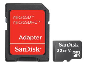 SanDisk - Carte mémoire flash (adaptateur microSDHC - SD inclus(e)) - 32 Go - Class 4 - micro SDHC - noir - SDSDQB-032G-B35 - Cartes flash