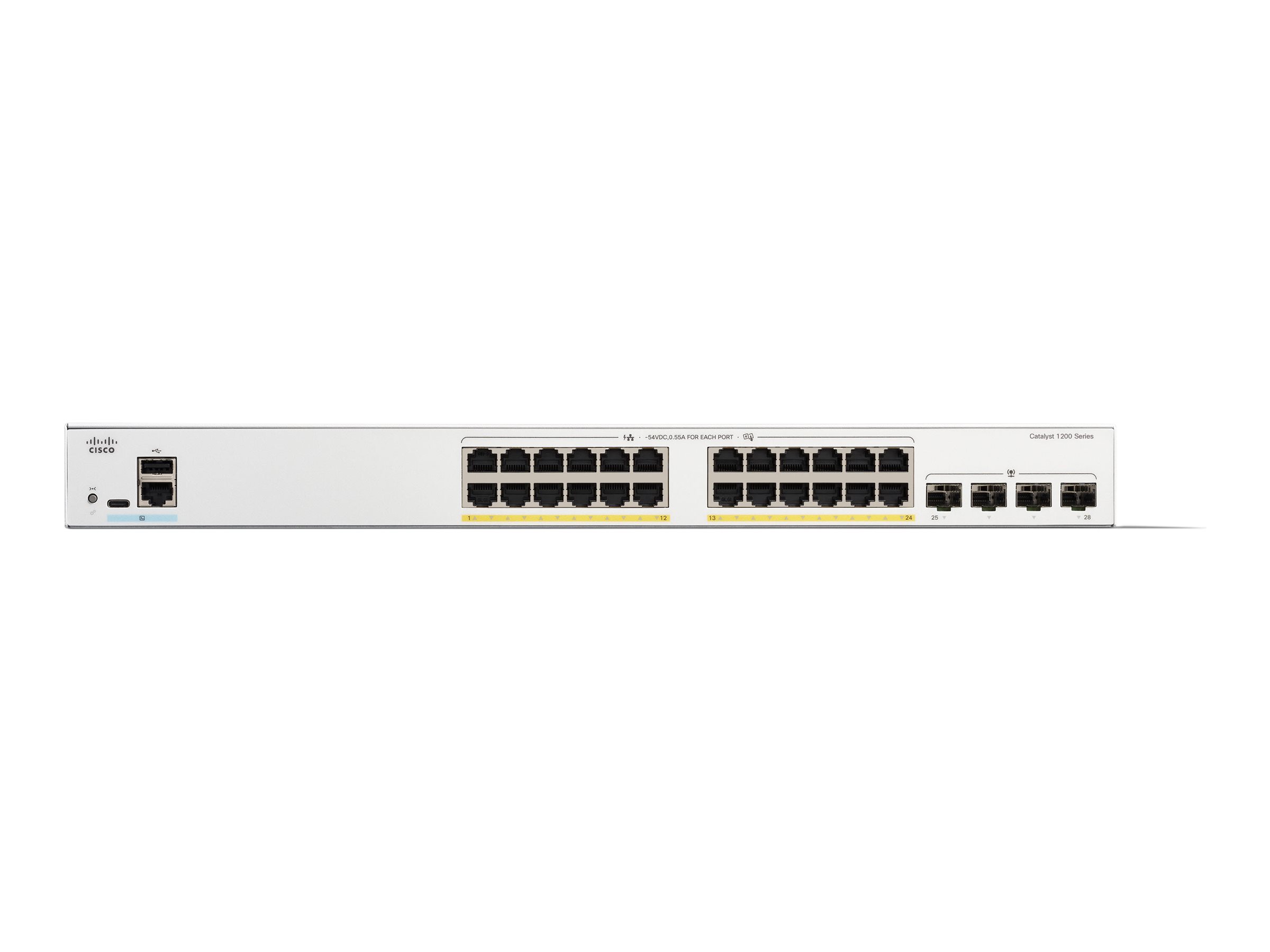 Cisco Catalyst 1200-24P-4G - Commutateur - C3 - intelligent - 24 x 10/100/1000Base-T + 4 x 10 Gigabit SFP+ - Montable sur rack - PoE+ (195 W) - C1200-24P-4G - Concentrateurs et commutateurs gigabit