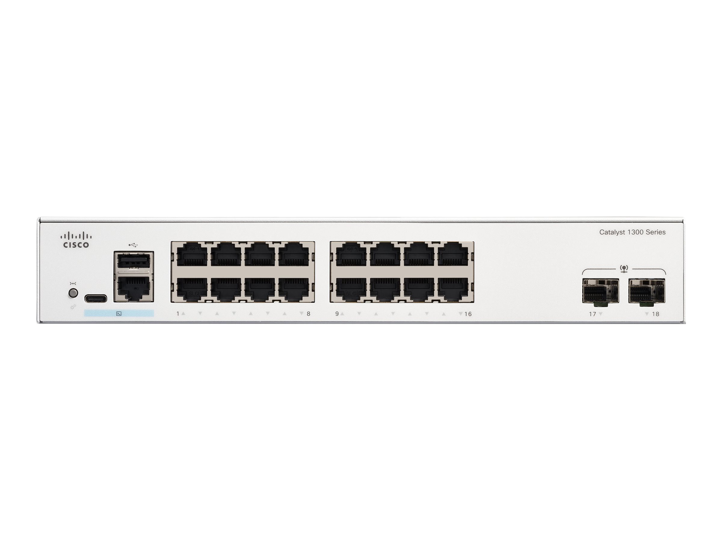 Cisco Catalyst 1300-16T-2G - Commutateur - C3 - Géré - 16 x 10/100/1000Base-T + 2 x Gigabit Ethernet SFP - Montable sur rack - C1300-16T-2G - Concentrateurs et commutateurs gigabit