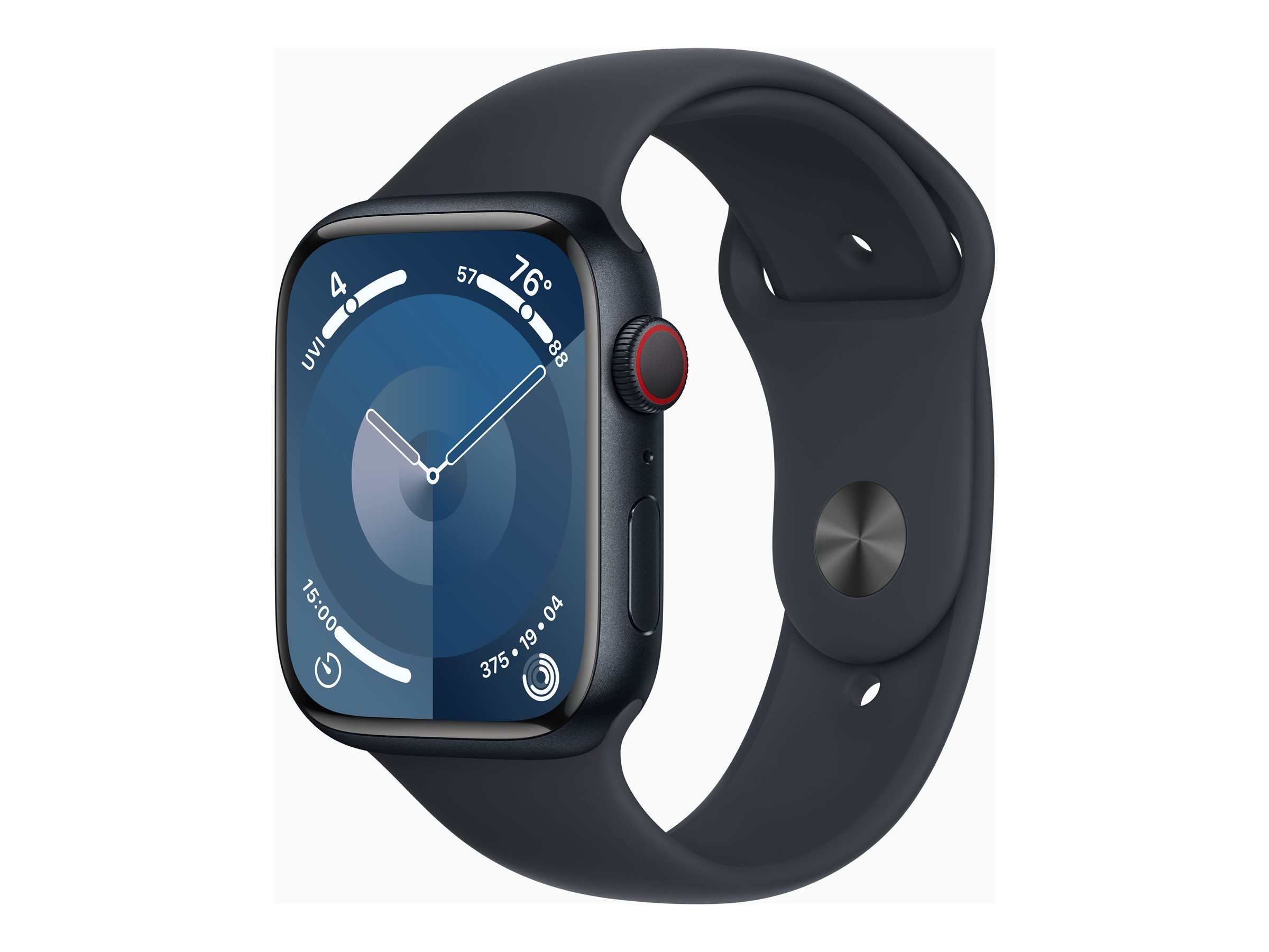 Apple Watch Series 9 (GPS + Cellular) - 45 mm - aluminium minuit - montre intelligente avec bande sport - fluoroélastomère - minuit - taille du bracelet : S/M - 64 Go - Wi-Fi, LTE, UWB, Bluetooth - 4G - 39 g - démo - 3M597F/A - Montres intelligentes