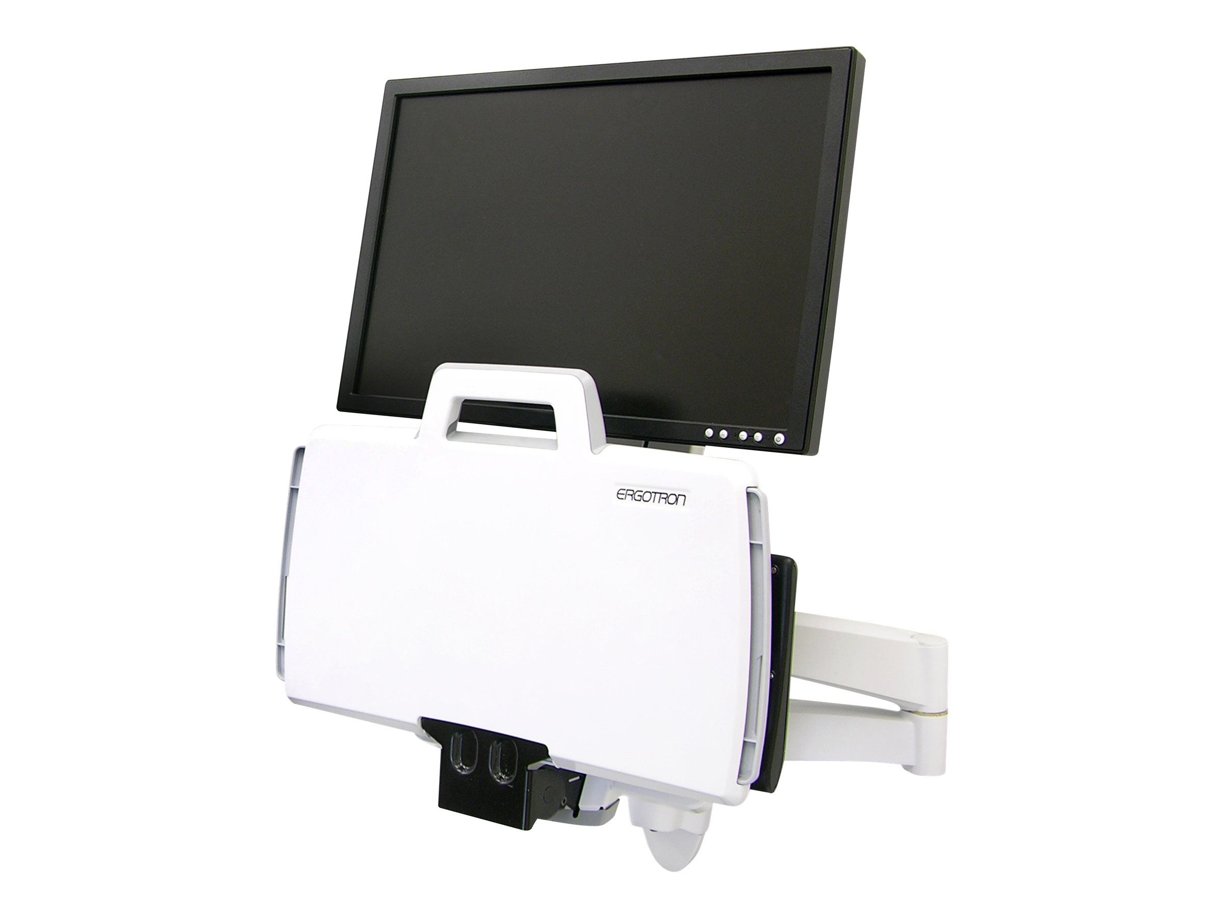 Ergotron 200 Series - Kit de montage (bras articulé, support de lecteur de codes à barres, plateau de clavier avec plateau de souris gauche/droite) - pour écran LCD/équipement PC - acier - blanc - Taille d'écran : jusqu'à 24 pouces - montable sur mur - 45-230-216 - Accessoires pour écran