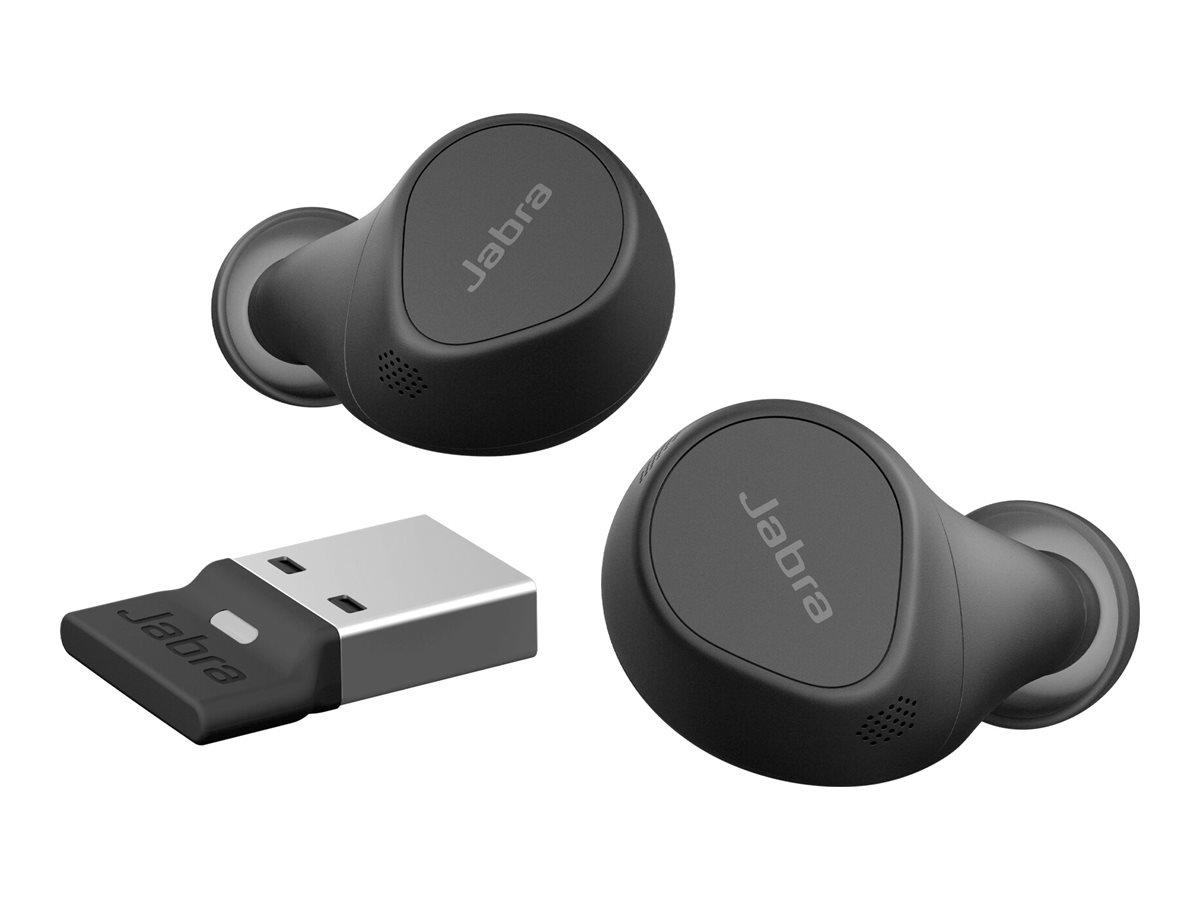 Jabra Evolve2 Buds UC - Écouteurs sans fil avec micro - intra-auriculaire - Bluetooth - Suppresseur de bruit actif - USB-A via adaptateur Bluetooth - isolation acoustique - noir - certifié Zoom, Optimisé pour Google Meet - 20797-989-999 - Écouteurs