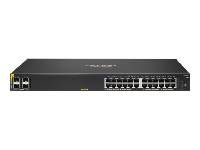 HPE Aruba 6100 24G Class4 PoE 4SFP+ - Commutateur - Géré - 24 x 10/100/1000 + 4 x 1 Gigabit / 10 Gigabit SFP+ - flux d'air côte à côte - Montable sur rack - PoE+ (370 W) - JL677A#ABB - Commutateurs gérés