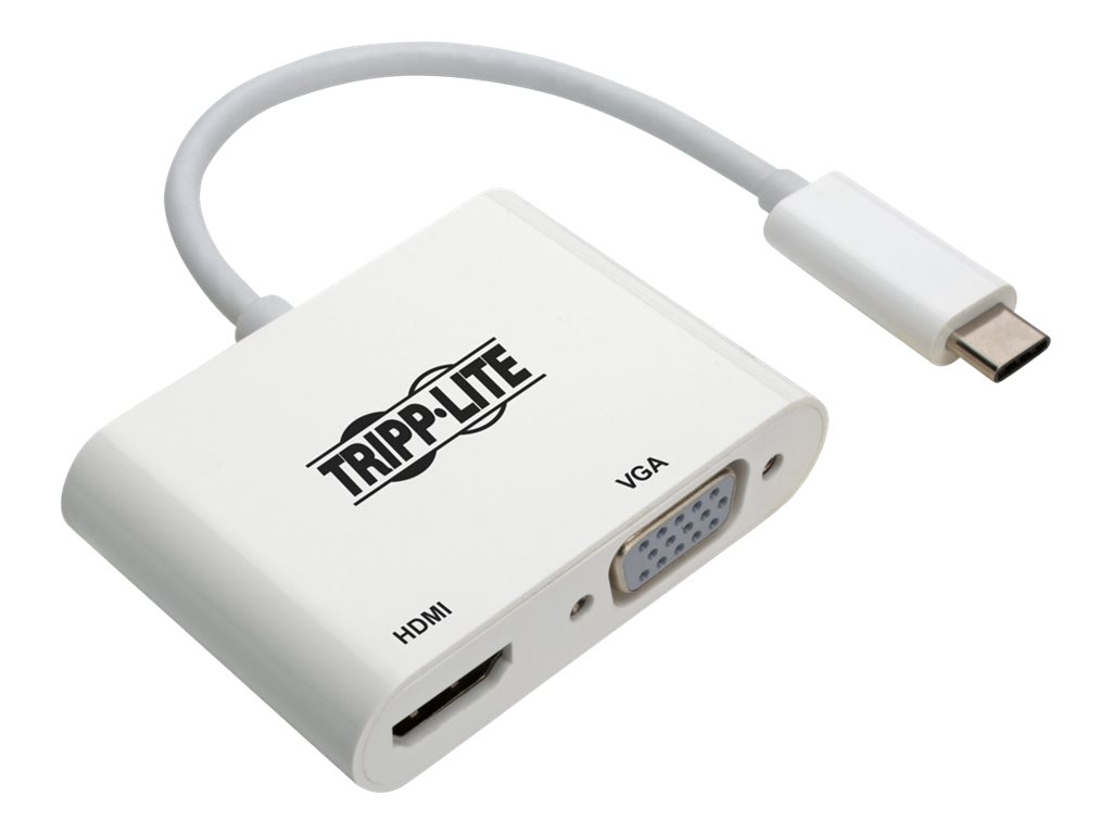 Tripp Lite USB 3.1 Gen 1 USB-C to HDMI/VGA 4K Adapter (M/2xF), Thunderbolt 3 Compatible, 4K @30Hz - Adaptateur vidéo - 24 pin USB-C mâle pour 15 pin D-Sub (DB-15), HDMI femelle - 15.24 cm - blanc - support 4K - U444-06N-HV4K - Accessoires pour téléviseurs