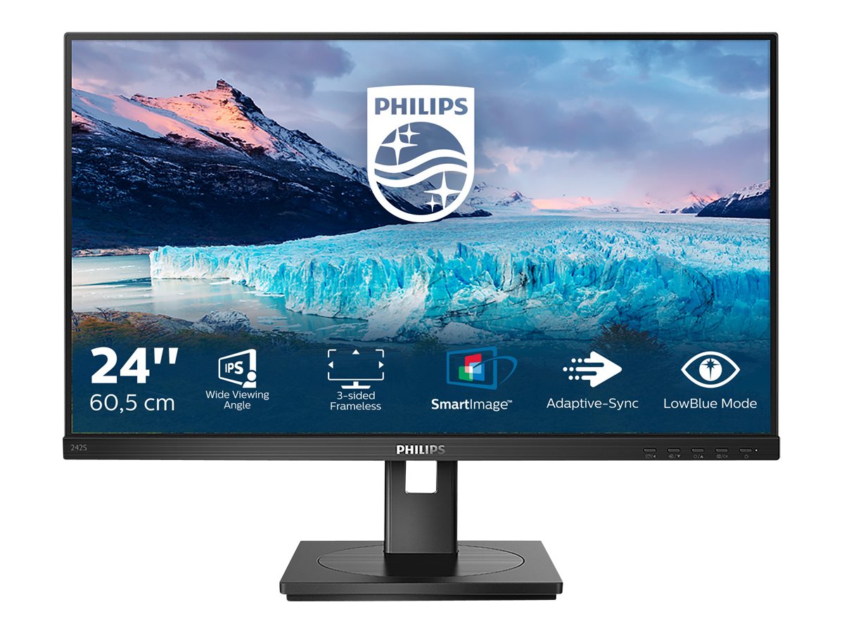 Philips S-line 242S1AE - Écran LED - 24" (24" visualisable) - 1920 x 1080 Full HD (1080p) @ 75 Hz - IPS - 300 cd/m² - 1000:1 - 4 ms - HDMI, DVI-D, VGA, DisplayPort - haut-parleurs - texture noire - 242S1AE/00 - Écrans d'ordinateur